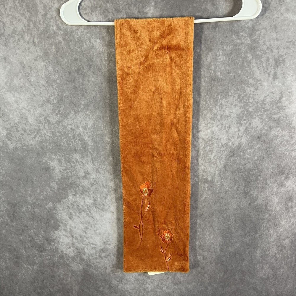 Elle Womens Scarf Embroidered Floral Orange Paris One Size Approx 47" Luxury NEW